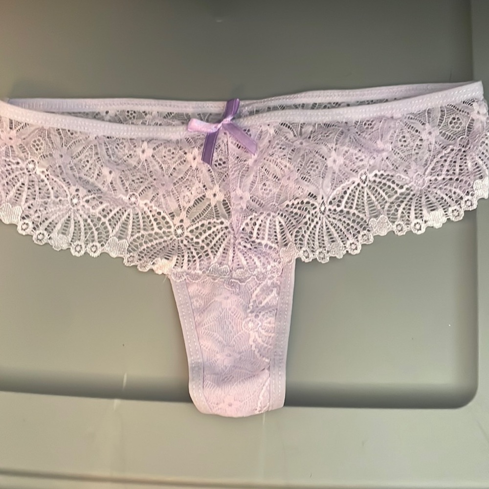 Purple lace thong